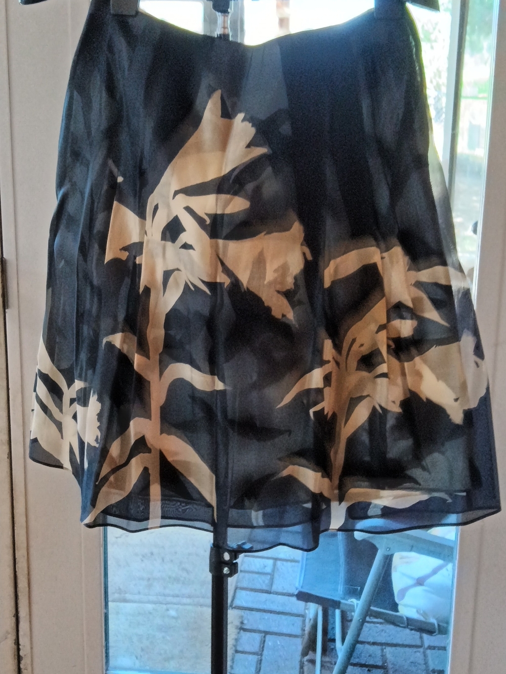 Black Floral A-Line Skirt with Cream Print